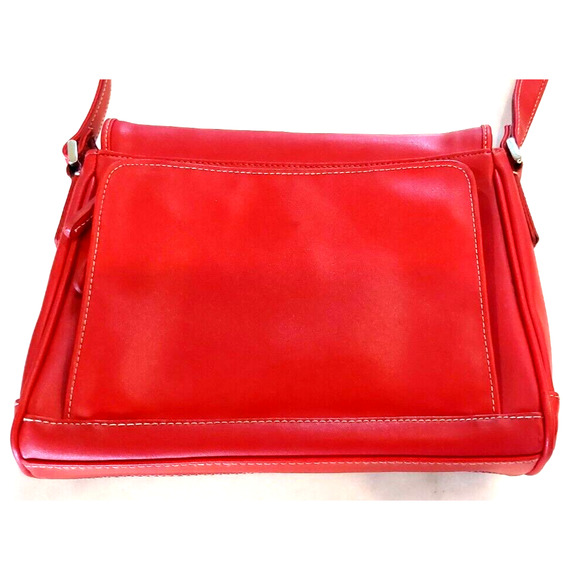 Liz Claiborne Red Leather Multipocket Crossbody Zip Purse Gold Hardware - Picture 6 of 16